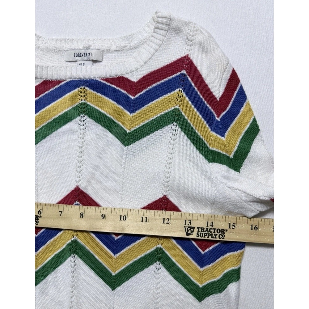 Forever 21 Rainbow Chevron Sweater Small White Colorful Knit Boho - Picture 7 of 10